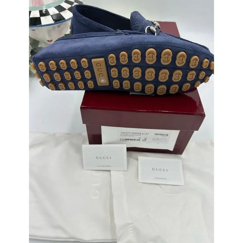 Men's Gucci GG embossed suede driver loafers size 10 fits 10.5 US made in Italy